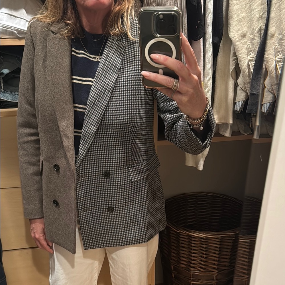 Brown and Black Double-Breasted Blazer with Relaxed Fit
